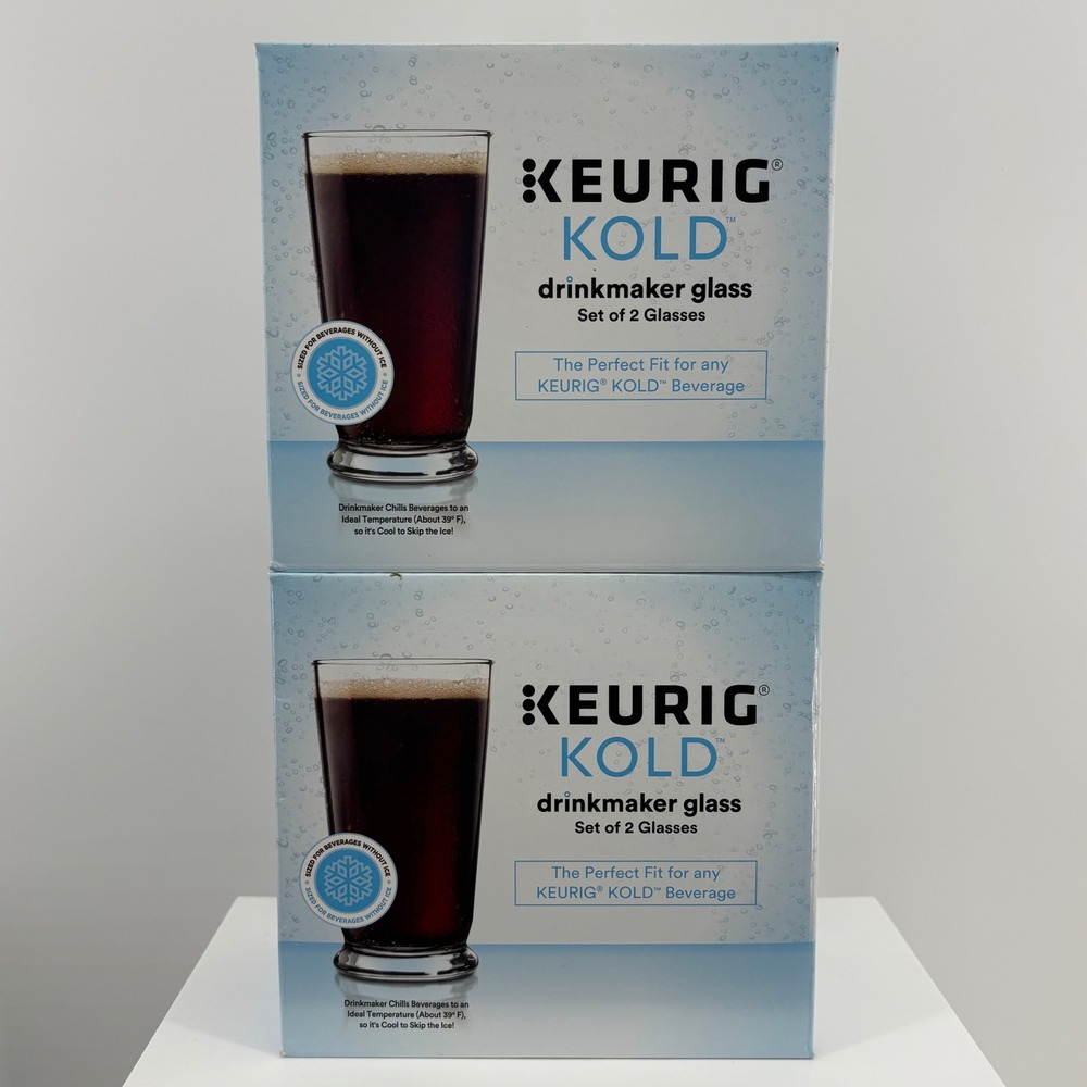 Keurig Kold Drinkmaker Glass Set of 4 12.25oz Chilled Beverage Tumblers NEW